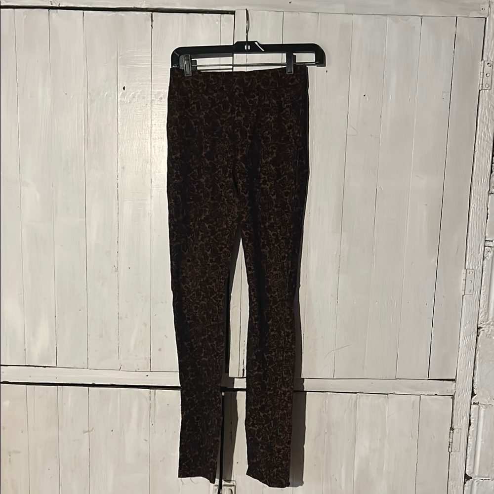 Women Acrobat Black and Dark Orange Floral Patterned Pants